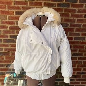 Vintage 1988 Obermeyer asymmetrical down ski jacket with fox fur hood